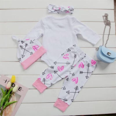 

4PCS Newborn Infant Baby Girls Outfit Clothes Romper Bodysuit JumpsuitPants Set