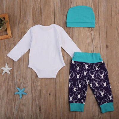 

US SHIP 3PCs Clothes Newborn Infant Baby Boys Girl Romper Tops Pants Hat Clothes