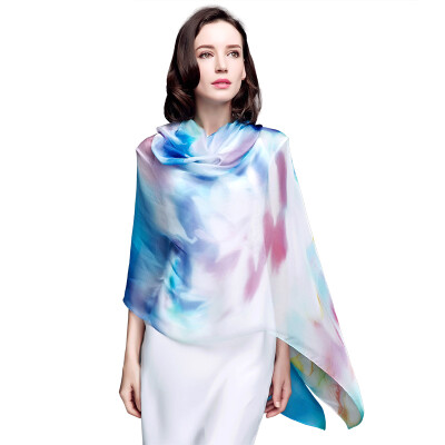 

Jingdong Supermarket] Ms. Bao Shengxiang silk scarf chiffon lengthened scarf air conditioning shawl dual-use scarf blue rose s9123