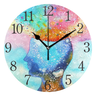 

Wall Clock Arabic Numerals Design Human Head Chakra Power Round