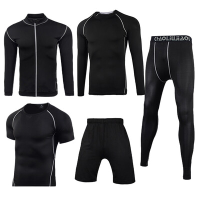 

Trend holiday sports suit mens fitness clothing mens autumn&winter gym running sports quick-drying breathable jacket five-piece NZ9001-black line-coat five-piece -XXXL