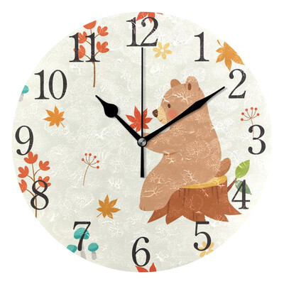 

Wall Clock Arabic Numerals Design Pattern With Bear Round