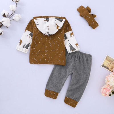 

AU Stock Casual Newborn Baby Boy Girl Hooded TopsPants Headband Outfits Clothes