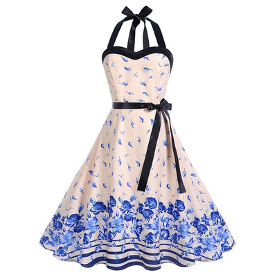 

Summer splicing neck training big skirt dress
