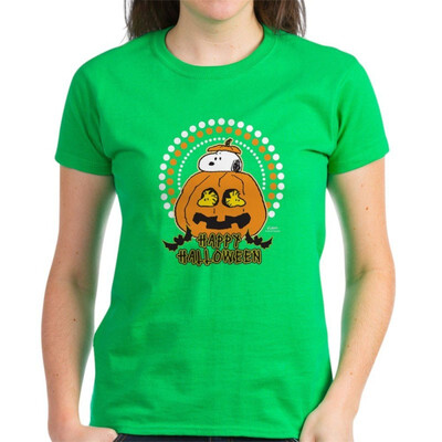 

CafePress - Snoopy&Woodstock Pumpkin - Womens Cotton T-Shirt
