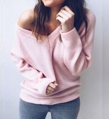 

2018 New Casual Women Two Sides V Neck Knitted Sweater Sexy Cute Knitwear Pullovers