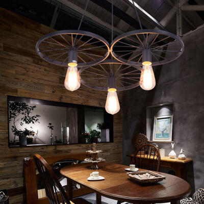 

Industrial Pendant Light Retro Vintage Style Matte Black Shade Wheel Shape for Living Dining Room Living Bedrooms