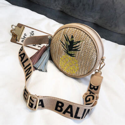 

Retro Straw Bag Rattan Woven Round Handbag Vintage Knitted Messenger Purse Women