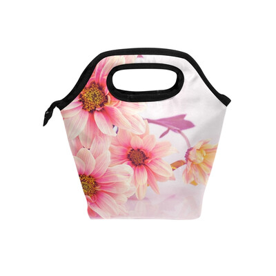 

Lunch Bag Pink Flower 1 Tote Travel Picnic Insulated Handbags Portable Zipper Lunch Bag Box