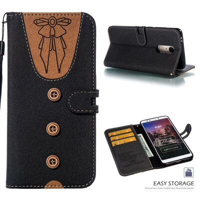 

MOONCASE Millet red rice 5 stitching embossed womens leather case - black
