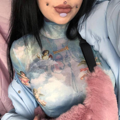 

Sexy Womens Transparent Sheer Long Sleeve Mesh O Neckline Blouse Tops Shirt Club