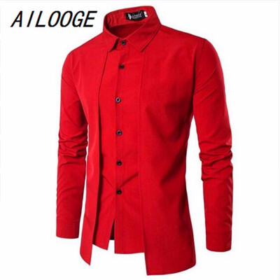 

MenS Shirts 2018 Long-Sleeved Casual Fake Two Pieces Chemise Homme Solid Arrival Dress High Quality MenS Shirts