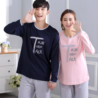 

【Jingdong supermarket】 Antarctic pajamas home service cute men and women letters solid color cotton long-sleeved home service suit N675X20011-3T word male