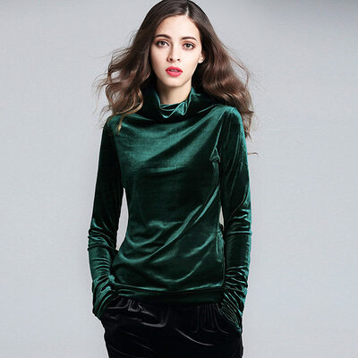 

Her pool womens 2018 autumn&winter new half-high collar solid color long-sleeved slim slimming shirt shirt T83Z1990A4L green