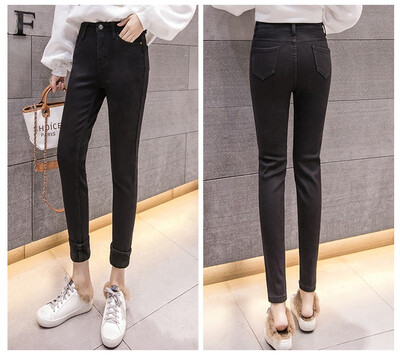 

winter Korean version of high-waisted jeans with velvety thickening stretch tight leg pencil trousers womens trousers N0004