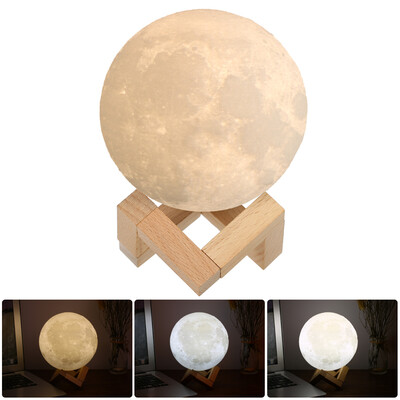 

18cm Diameter PLA USB Rechargeable 3D Printing Moon Light 3-Colors Dimmable Touch Sensor Control Luna Night Lamp Bedroom Decor wit