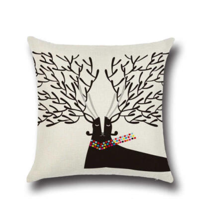 

New Cotton Linen Christmas Deer Pillow Case Cushion Cover Sofa Home Car Decor