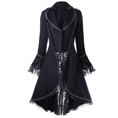 

Lace Panel Lace-up High Low Coat
