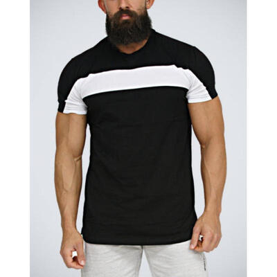 

Men Workout Tan Top Bodybuilding Gym Muscle Fitness Striped Panel Shirt Singlet