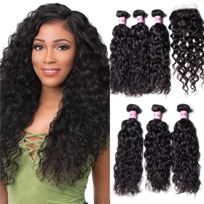 

Unice Hair Icenu Series Brazilian Natural Wave Closure 44 Free Part Lace Closure With 3 Bundles Human Hair Weaves