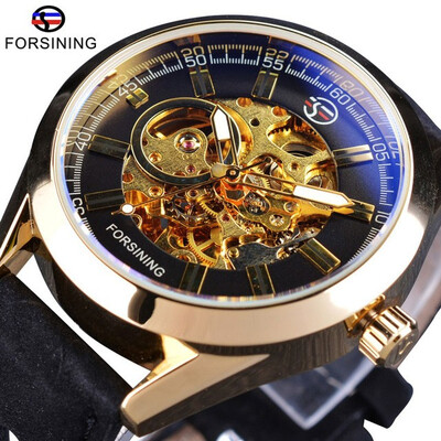 

Forsining Mens Casual Sport Watch Genuine Leather Top Brand Luxury Army Military Automatic Mens Wrist Watch Skeleton Clock