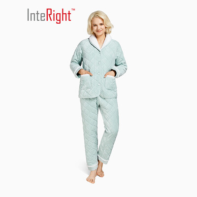

INTERIGHT home service ladies babe velvet quilted padded warm home service suit light green L