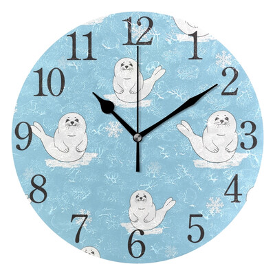 

Wall Clock Arabic Numerals Design Cute Cartoon Baby Seal Pup Round