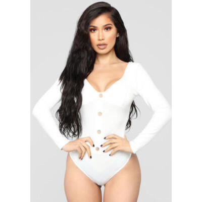 

Womens Long Sleeve Bodycon Shirt Plunge Bodysuit Autumn Lace Party Leotard Tops