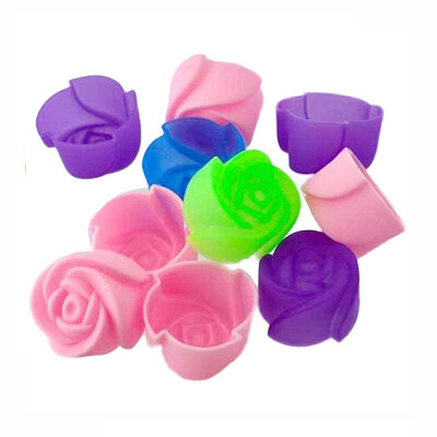 

UpperX 10pcs Cake Baking Mold Chocolate Jelly Maker Mould Silicone Rose Muffin Cookie Cup Random Colors