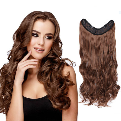 

24" Inch Long Curly Hair U Part One Piece Clip In Hair Extension Synthetic Heat Resistant Hairpiece