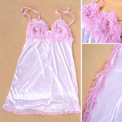 

Newly Sexy Women Satin Lace Sleepwear Babydoll Lingerie Nightdress Pajamas Set
