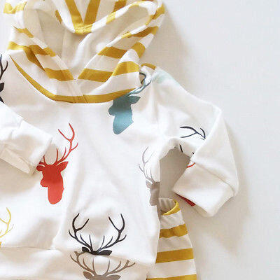 

Newborn Baby Boy Girl Cute Deer Tops T-shirt Trousers Outift Set Cotton Clothes
