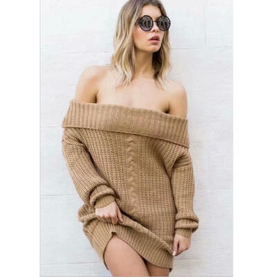 

Women Off Shoulder Long Cardigan Loose Sweater Sleeve Knitted Outwear Coat Tops
