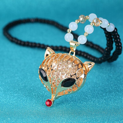 

Women All-Match Fox Head Pendant Necklace Dress Multi Beads Sweater Chain