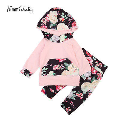 

Toddler Infant Baby Girl Cotton Outfit Clothes Pink Hoodie Top Pants 2PCS Set