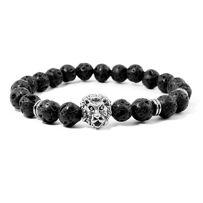 

MyMei Natural Stone Bead Buddha Bracelets Silver Buddha and Black Lava Energy Bracelet