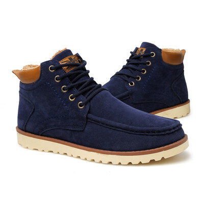 

Four AM winter warm Mens Snow Boots Lace Up suede leather upper Anti-Slip Flat Outdoor Shoes