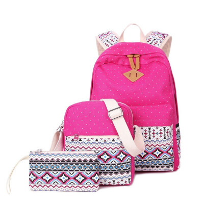 

New fashion women pack ethnic wind school bag canvas double shoulder bag multi-functional children mother bag three-piece set