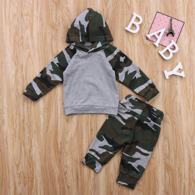 

2PCS Newborn Baby Boys Camouflage Hooded TopPants Outfits Cotton Clothes Set