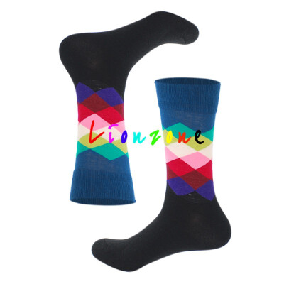 

LIONZONE 2018 Happy Socks Men Women Lovers Lattice Diamond Style Combed Cotton Socks Hip Hop Happy Socks Funny Gift