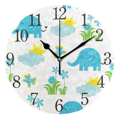 

Wall Clock Flower And Elephant Round Wall Clock Arabic Numerals Design