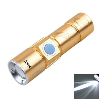 

HKV USB Rechargeable LED Flashlight 5W Telescopic Focusing Built-In Lithium Battery Flashlight