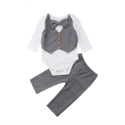 

Newborn Baby Boy Gentleman Outfits Bow Tie Tops Romper Pants Formal Suit Costume