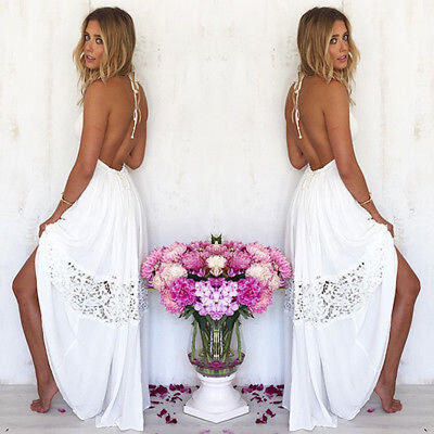 

Hot Sexy White Women Lace Cocktail Evening Party Beach Dress Backless Gown Dress