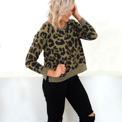 

Womens Long Sleeve Leopard Pint Top ladies Fashion Casual Blouse Pullover Shirt