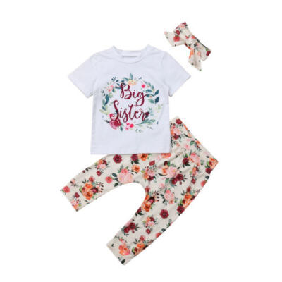 

Matching Sisters Toddler Kid Baby Girls Romper T-shirt Pants 3Pcs Outfit Clothes