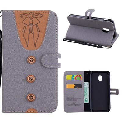 

MOONCASE Samsung Galaxy J3 2017 stitching embossed womens leather case - gray