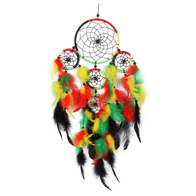 

UpperX Dream Catcher 5 Loop Dream Catcher Feather Beads Hanging Wall Hanging Deco Car Bedroom Ornament - Colored