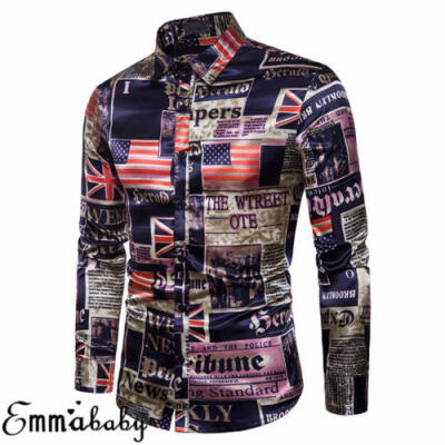 

Stylish Mens Luxury Casual Shirt Long Sleeve Slim Fit Printing Dress Shirts