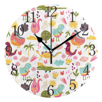 

Wall Clock Arabic Numerals Design Dinosaur Colorful Round